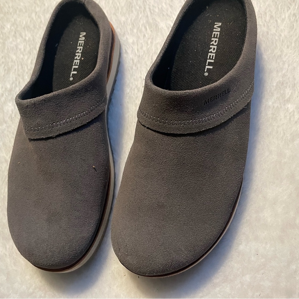 Merrell womens Juno suede clog gray/charcoal size 8